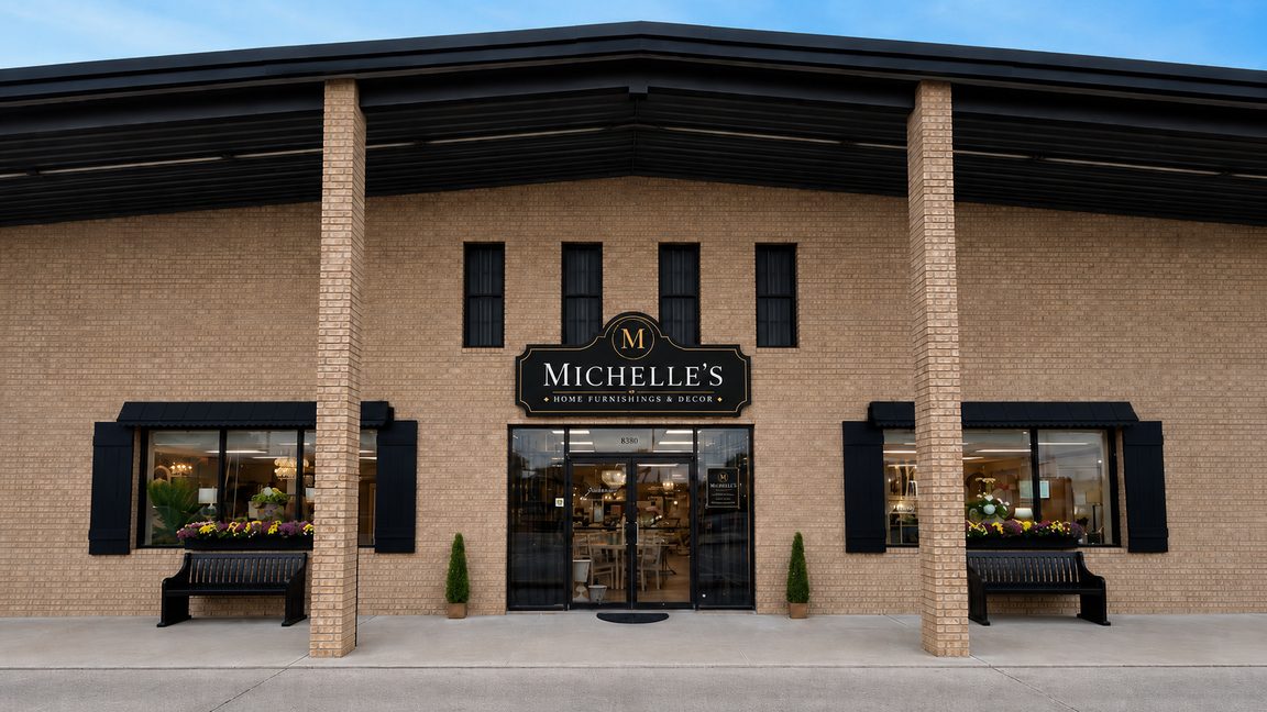 Brick storefront of Michelle's Home Furnishings and Decor at 8380 Spencer Highway