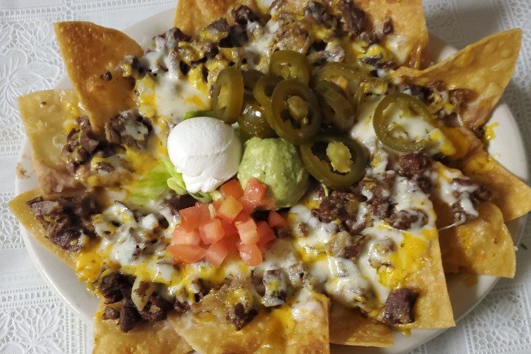 A plate of beef nachos at Pepe's Mexican Restaurant
